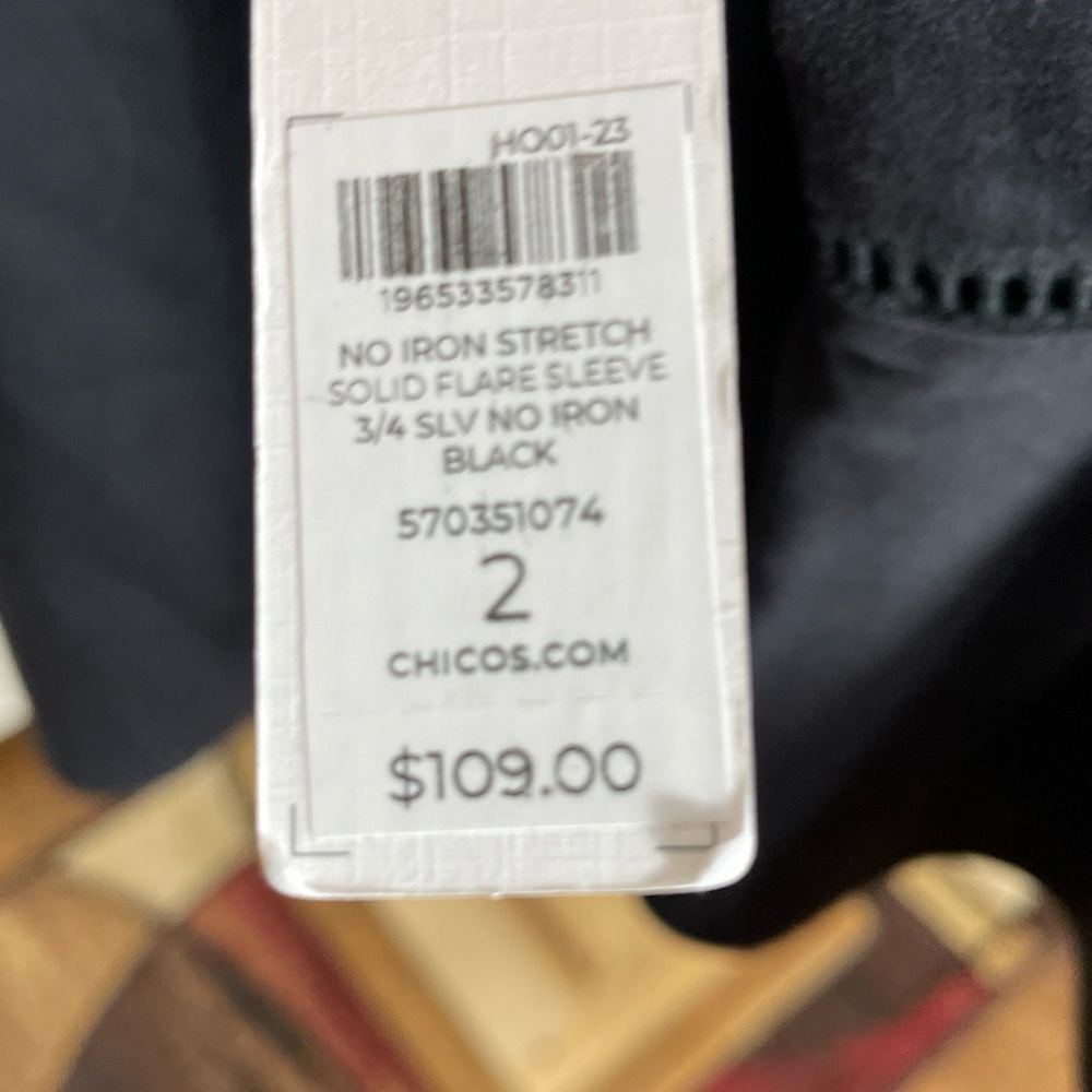 Chico’s Women's Black Stretch Cotton Flared Sleeve LS Button Up Shirt - Sz 2 NWT - Picture 8 of 14